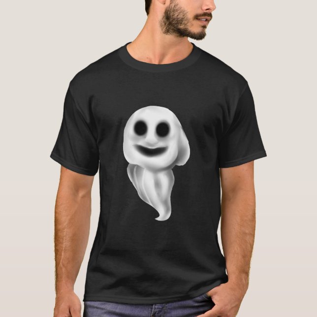 Black Halloween T-Shirt with Spooky Ghost. (Front)