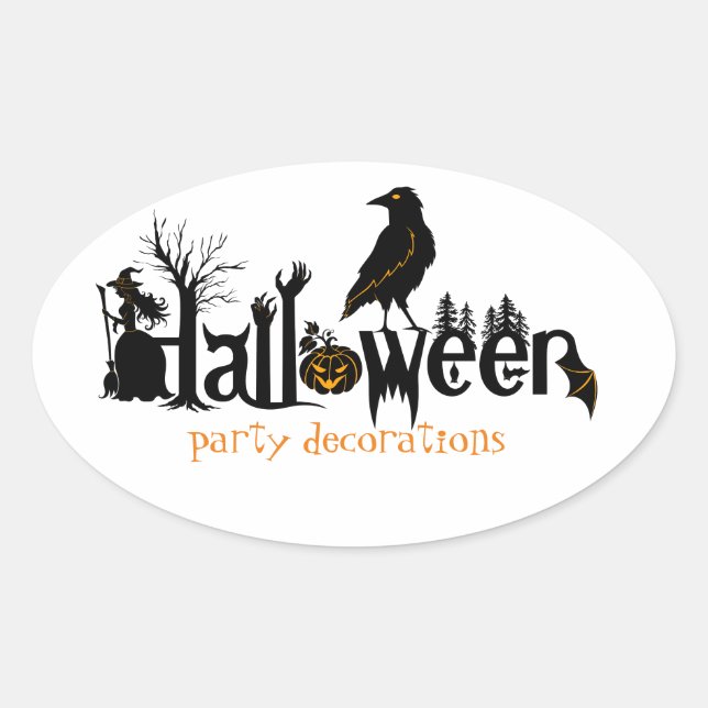 Black Halloween Text  Illustration Oval Sticker (Front)