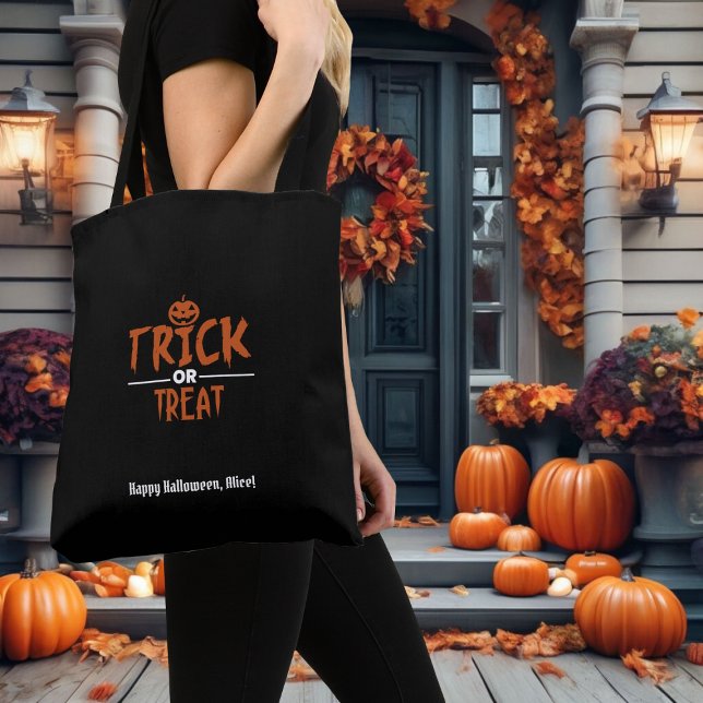 Black Halloween Trick Or Treat Print Bag (Black Halloween "Trick Or Treat" Print Bag)