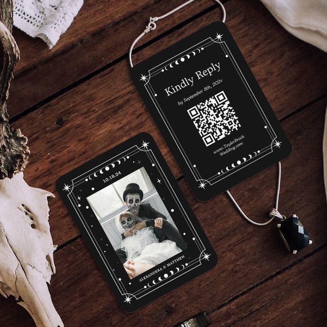 Black Halloween Wedding RSVP Qr Code Enclosure Card (Creator Uploaded)