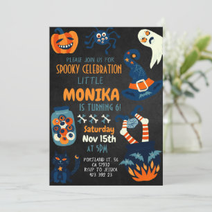 Black Halloween Witch Cauldron Birthday Invitation