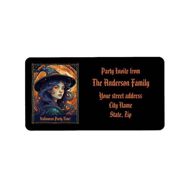 Black Halloween Witch Party Large Address Label (Front)