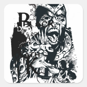 Black Hand and Skull Collage Square Sticker