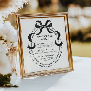Black Hand Drawn Bow Frame Cocktail Menu Poster
