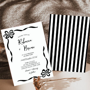 Black Hand Drawn Bow Ribbon Sketch Wedding Invitation
