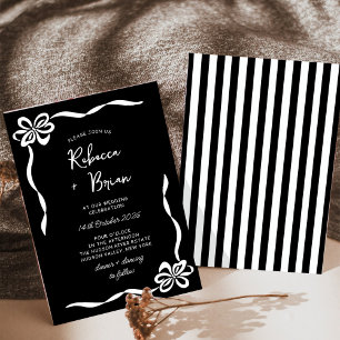 Black Hand Drawn Bow Ribbon Sketch Wedding Invitation