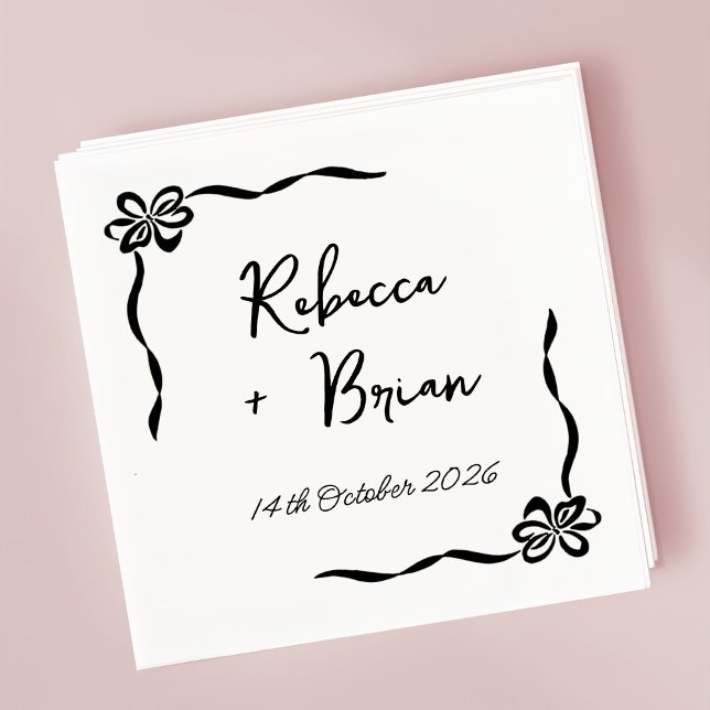 Black Hand Drawn Bow Ribbon Sketch Wedding Napkin (Creator Uploaded)