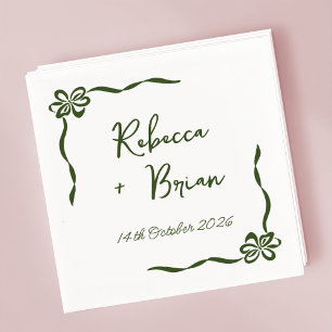 Black Hand Drawn Bow Ribbon Sketch Wedding Napkin