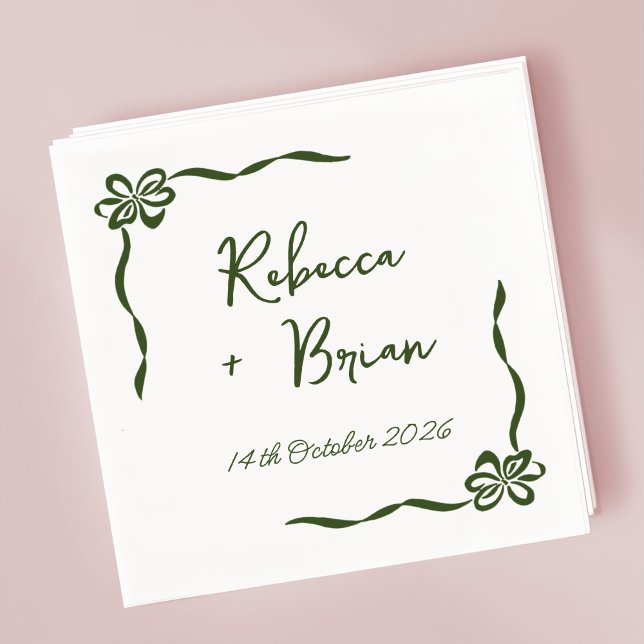 Black Hand Drawn Bow Ribbon Sketch Wedding Napkin (Creator Uploaded)