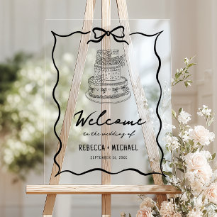 Black Hand Drawn Bow Wedding Welcome Acrylic Sign