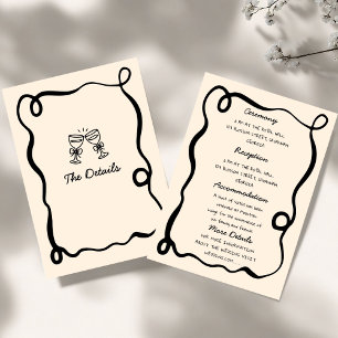 Black Hand Drawn Champagne Whimsical Wedding Invitation