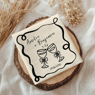Black Hand Drawn Champagne Whimsical Wedding Napkin