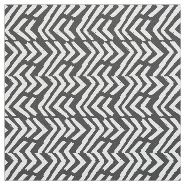Black Hand Drawn Chevron Pattern Fabric (Swatch)