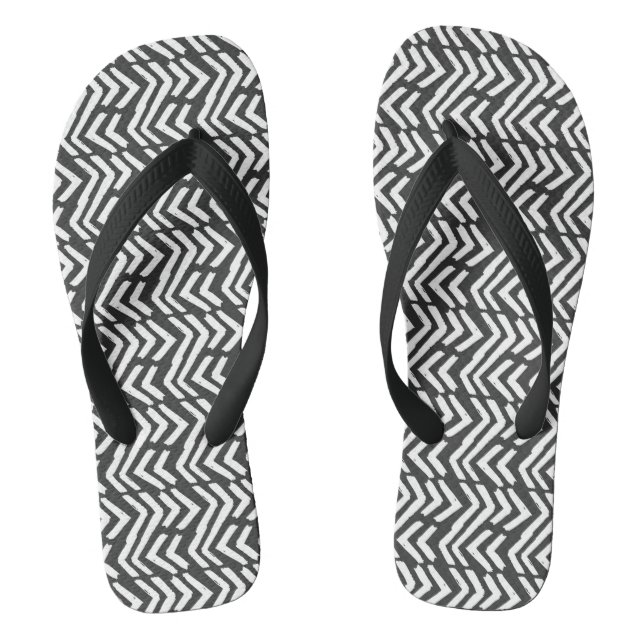 Black Hand Drawn Chevron Pattern Jandals (Footbed)