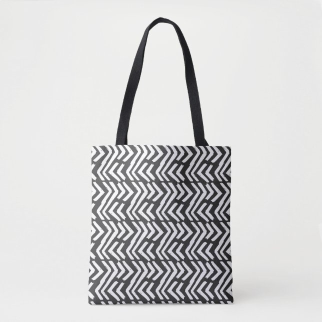 Black Hand Drawn Chevron Pattern Tote Bag (Front)