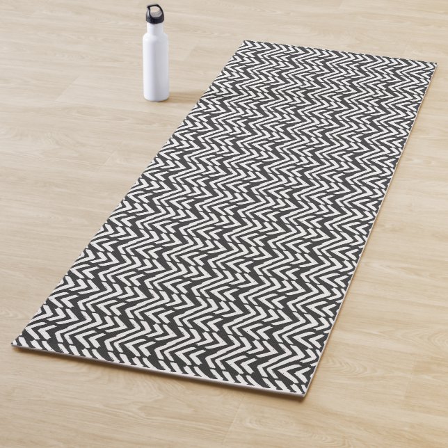 Black Hand Drawn Chevron Pattern Yoga Mat (In Situ)