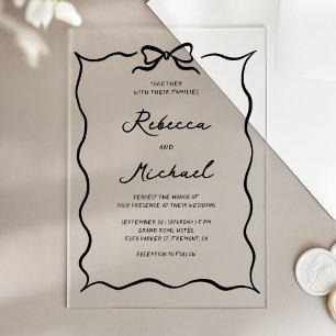 Black Hand Drawn Coquette Bow Wedding Acrylic Invitations