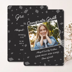 Black Hand Drawn Doodle Grad Invitation