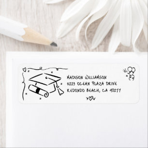 Black Hand Drawn Doodle Graduate Cap White Address