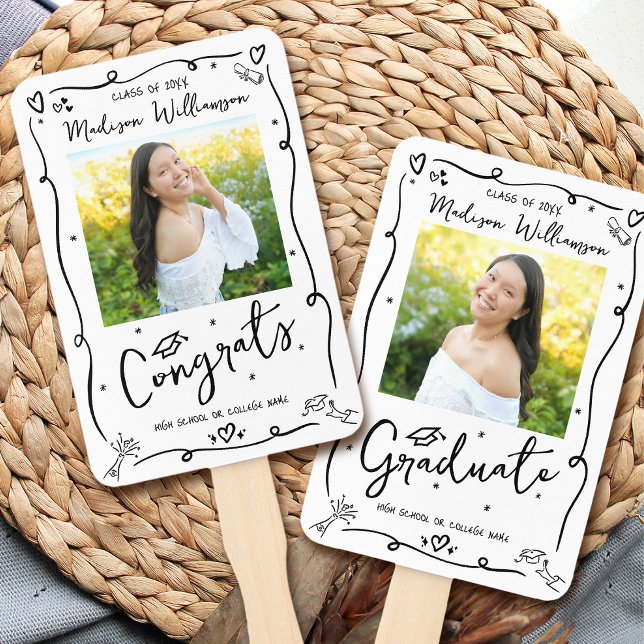Black Hand Drawn Doodle Graduation 2 Photo White Fan (Creator Uploaded)