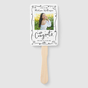 Black Hand Drawn Doodle Graduation 2 Photo White Hand Fan