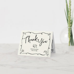 Black Hand Drawn Doodle Style Graduation Cream Fun Thank You Card