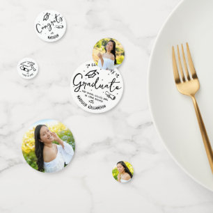 Black Hand Drawn Doodles Graduation 3 Photo White Confetti