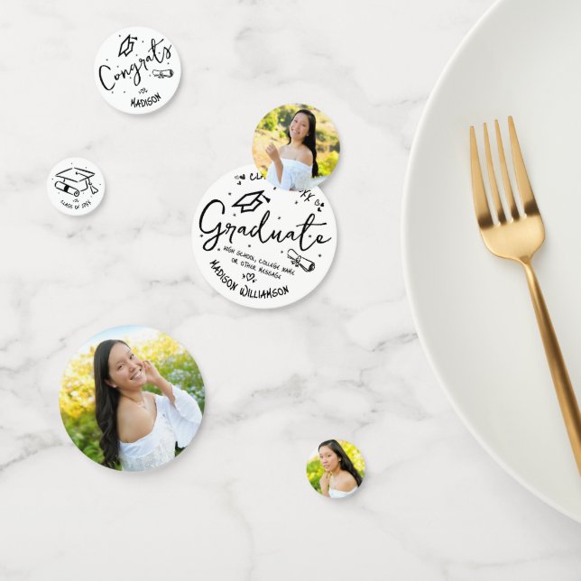 Black Hand Drawn Doodles Graduation 3 Photo White Confetti (Group)