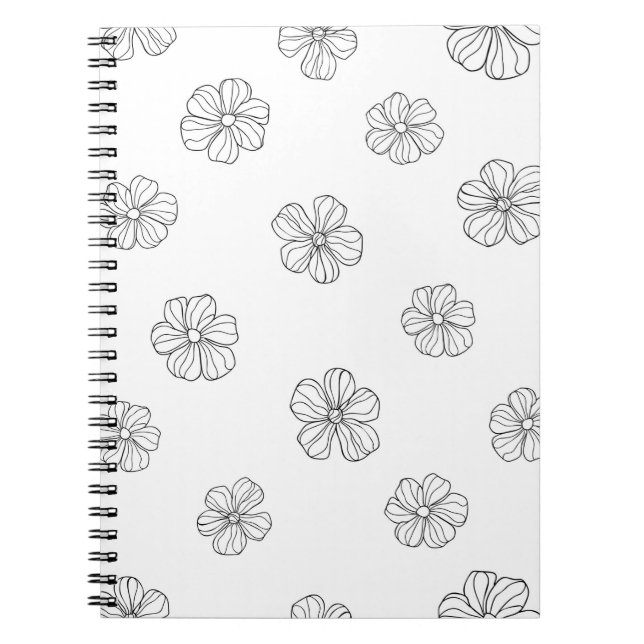 Black hand drawn flowers on white background. Seam Notebook (Front)