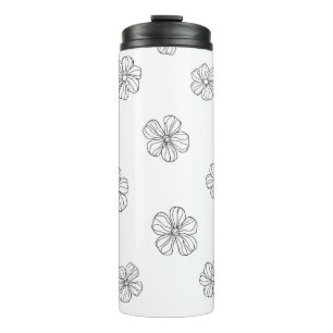 Black hand drawn flowers on white background. Seam Thermal Tumbler