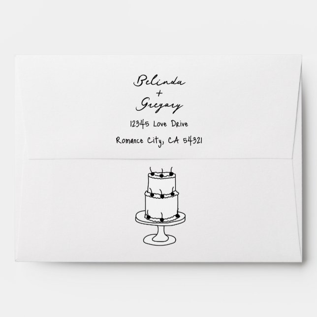 Black Hand Drawn Illustrations Doodles Wedding Envelope (Back (Top Flap))