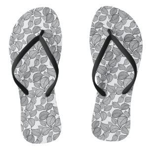 Black Hand-Drawn Leaves on White  Jandals