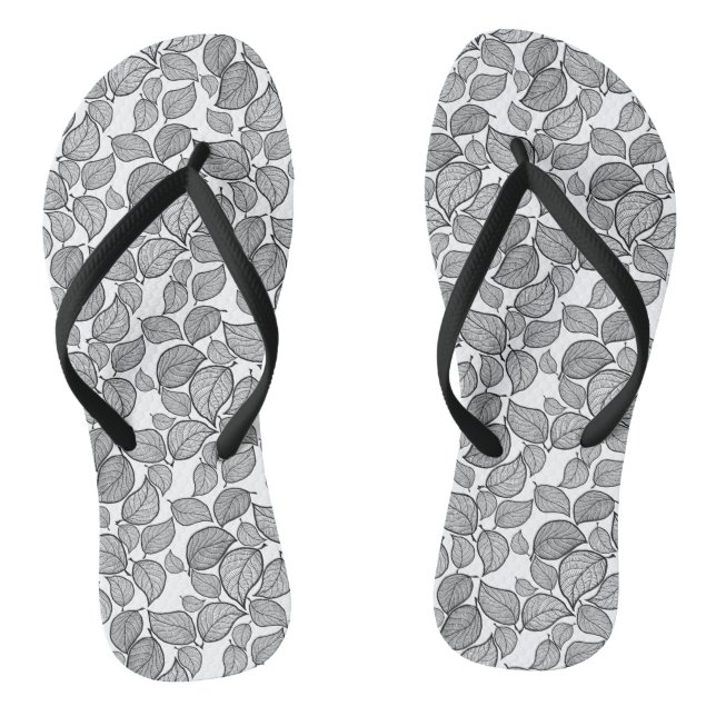 Black Hand-Drawn Leaves on White  Jandals (Footbed)
