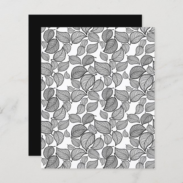 Black Hand-Drawn Leaves on White Scrapbook Paper (Front/Back)