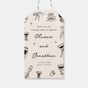 Black Hand Drawn Quirky Wedding Thank You Favour Gift Tags