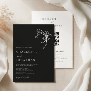 Black Hand Drawn Scribble Modern QR Code Wedding Invitation