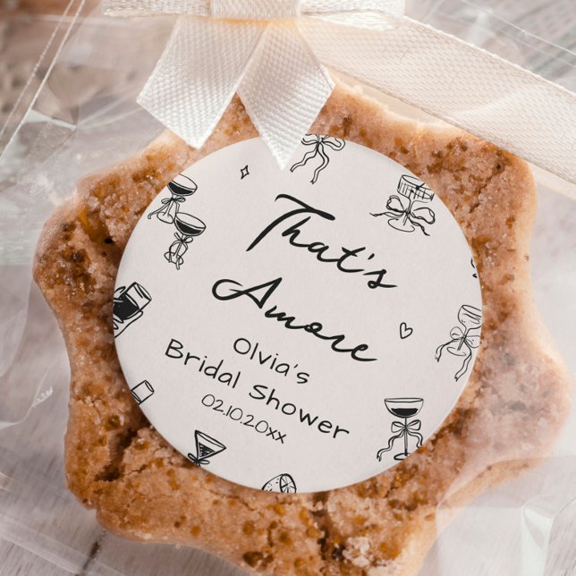 Black Hand Drawn That's Amore Bridal Shower Classic Round Sticker (Creator Uploaded)