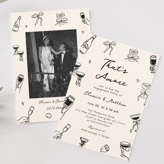 Black Hand Drawn That's Amore Engagement Party Invitation (Creator Uploaded)