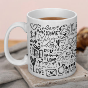 Black Hand Drawn Valentines Day Love Doodles Coffee Mug