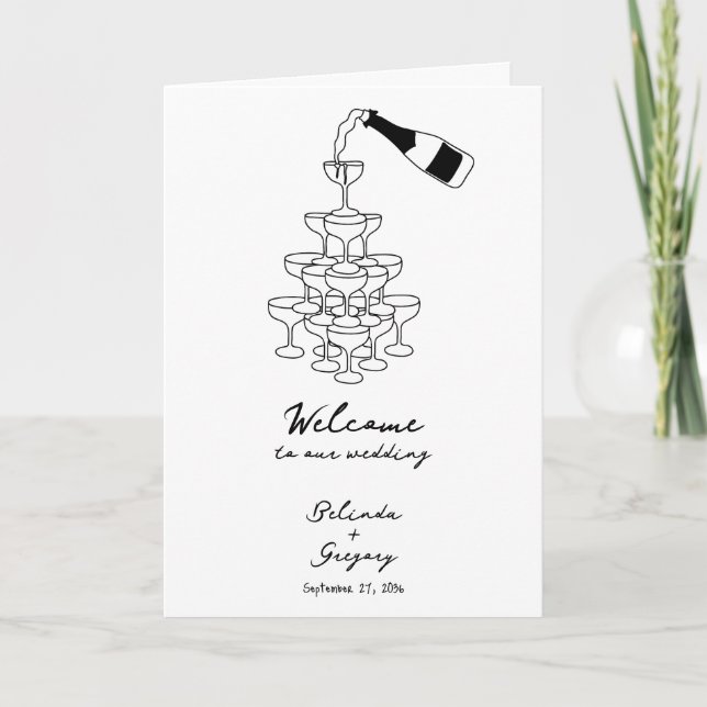 Black Hand Drawn Wedding Order of Service Programme (Front)