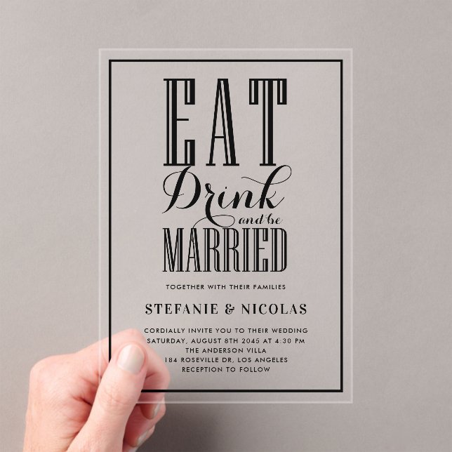 Black Hand Lettered Calligraphy Wedding Acrylic Invitations (Insitu (Handheld))
