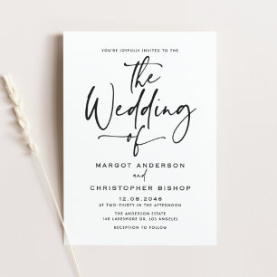 Black Hand Lettered Calligraphy Wedding Invitation