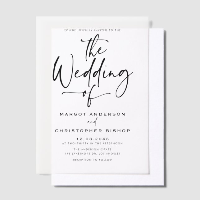 Black Hand Lettered Calligraphy Wedding Vellum Invitations (Offset)