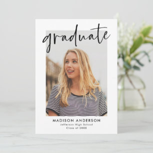 Black Hand-Lettered Script Photo Graduation Party Invitation