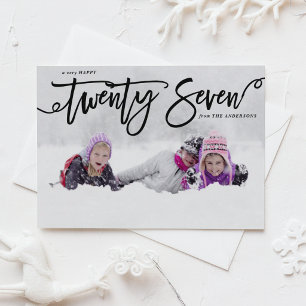 Black Hand Lettering Happy New Year Photo Holiday Card