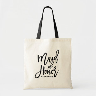 Black Hand Lettering Maid of Honour Custom Tote Ba