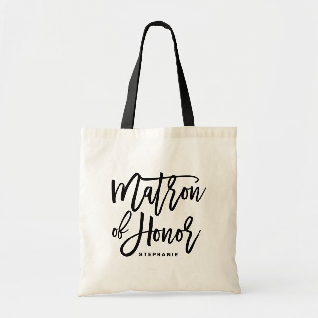 Black Hand Lettering Matron of Honour Tote Bag (Front)