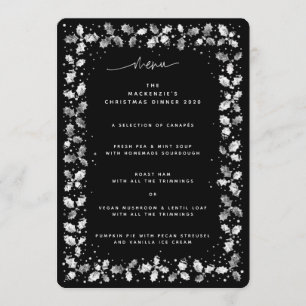 Black Hand Printed Holly+Berries Christmas Menu