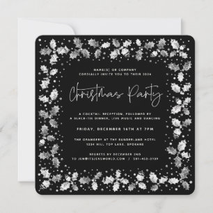Black Hand Printed Holly+Berries Christmas Party Invitation