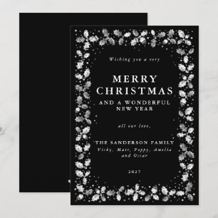 Black Hand Printed Holly Holiday Card
